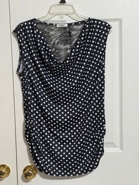 zeagoo Black and White Polka Dot Sleeveless Cowl Neck Top